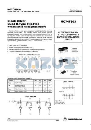 MC74F803 datasheet - CLOCK DRIVER QUAD D-TYPE FLIP-FLOP WITH MATCHED PROPAGATION DELAYS