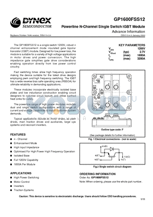 GP1600FSS12 datasheet - Powerline N-Channel Single Switch IGBT Module Advance Information