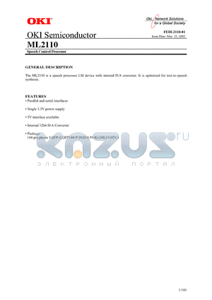 ML2110 datasheet - Speech Control Processor