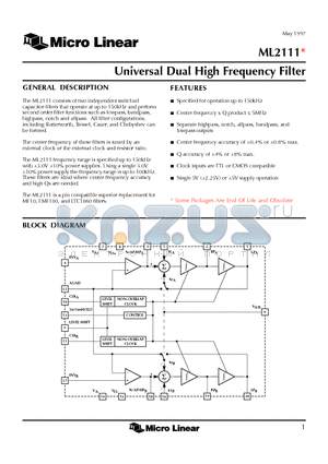 ML2111 datasheet - Universal Dual High Frequency Filter