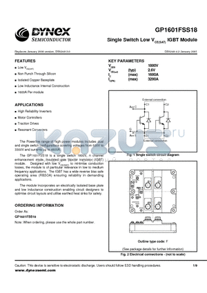 GP1601FSS18 datasheet - Single Switch Low VCE(SAT) IGBT Module