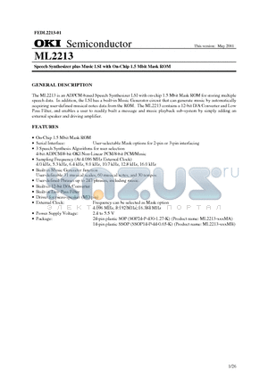 ML2213-XXXMA datasheet - Speech Synthesizer plus Music LSI with On-Chip 1.5 Mbit Mask ROM