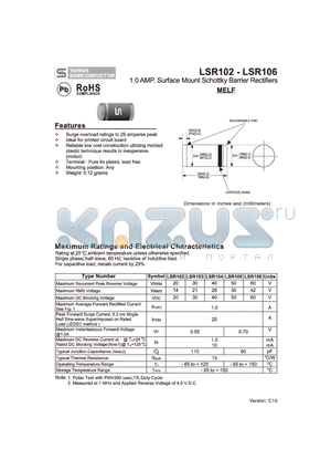LSR103 datasheet - 1.0 AMP. Surface Mount Schottky Barrier Rectifiers