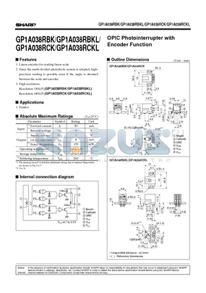 GP1A038RCKL datasheet - OPIC Photointerrupter with Encoder Function
