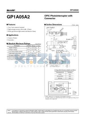 GP1A05A2 datasheet - OPIC Photointerrupter with Connector