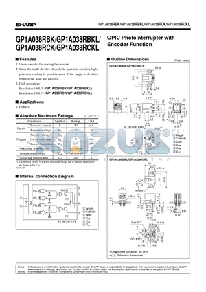 GP1A038RBK datasheet - OPIC Photointerrupter with Encoder Function