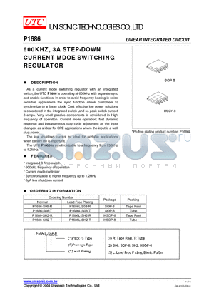 P1686-SH2-T datasheet - 600KHZ, 3A STEP-DOWN CURRENT MDOE SWITCHING REGULATOR