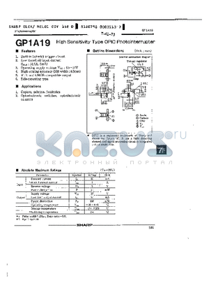 GP1A19 datasheet - HIGH SENSITIVITY TYPE OPIC PHOTOINTERRUPTER