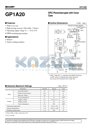 GP1A20 datasheet - OPIC Photointerrupter with Cover Case