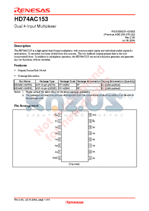 HD74AC153FPEL datasheet - Dual 4-Input Multiplexer