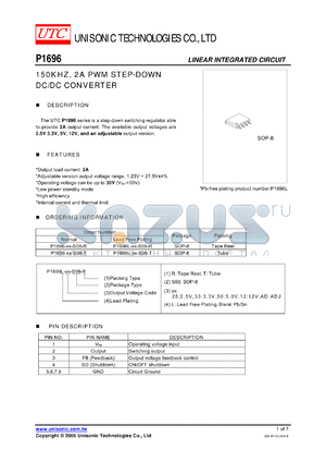 P1696L-33-SO8-R datasheet - 150KHZ, 2A PWM STEP-DOWN DC/DC CONVERTER