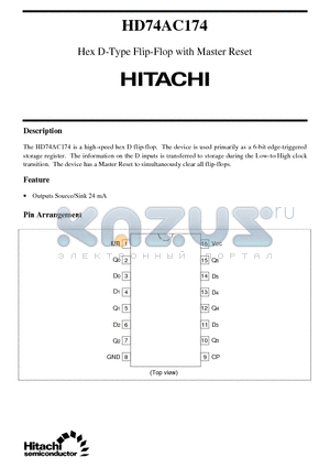 HD74AC174 datasheet - Hex D-Type Flip-Flop with Master Reset