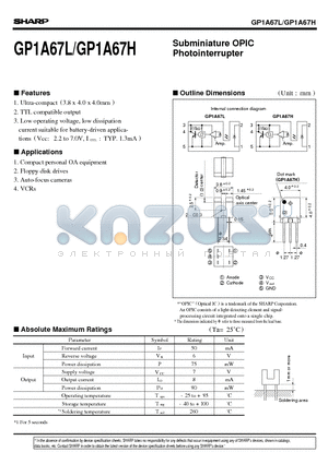 GP1A67H datasheet - Subminiature OPIC Photointerrupter