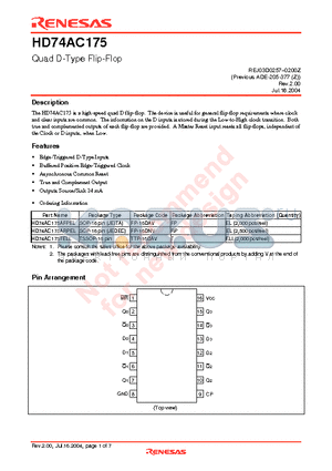 HD74AC175ARPEL datasheet - Quad D-Type Flip-Flop