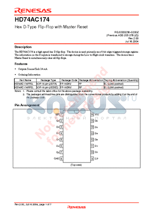 HD74AC174FPEL datasheet - Hex D-Type Flip-Flop with Master Reset