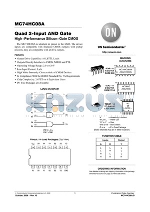 MC74HC08AN datasheet - Quad 2−Input AND Gate High−Performance Silicon−Gate CMOS