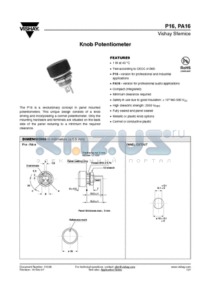 P16NM223MFB15 datasheet - Knob Potentiometer