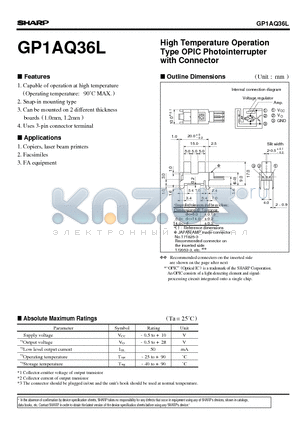 GP1AQ36 datasheet - High Temperature Operation Type OPIC Photointerrupter with Connector