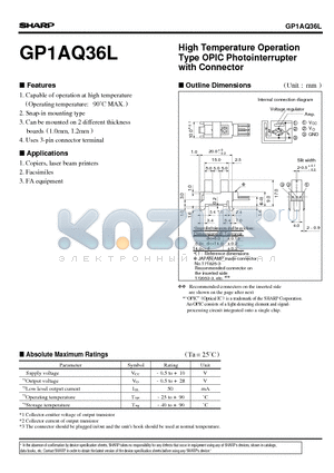 GP1AQ36L datasheet - High Temperature Operation Type OPIC Photointerrupter with Connector