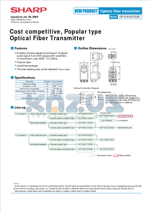 GP1FA513TZ/RZ datasheet - Cost competitive, Popular type Optical Fiber Transmitter