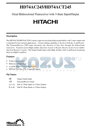 HD74AC245 datasheet - Octal Bidirectional Transceiver with 3-State Input/Output