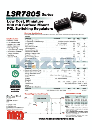 LSR7805-05W datasheet - Low Cost, Miniature 500 mA Surface Mount POL Switching Regulators