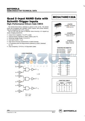 MC74HC132A datasheet - QUAD 2-INPUT NAND GATE WITH SCHMITT-TRIGGER INPUTS HIGH-PERFORMANCE SILICON-GATE CMOS
