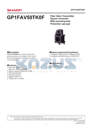 GP1FAV50TK0F_06 datasheet - Fiber Optic Transmitter Square connector With mounting hole Protection cap type