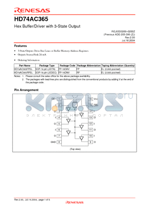 HD74AC365 datasheet - Hex Buffer/Driver with 3-State Output