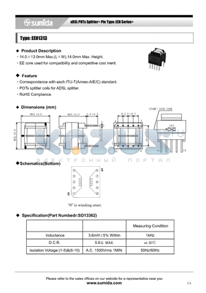 EEH1313 datasheet - xDSL POTs Splitter< Pin Type: EEH Series>