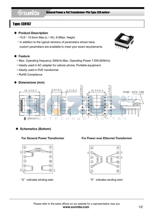 EEH116 datasheet - General Power & PoE Transformer<Pin Type: EEH series>
