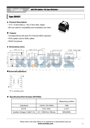 EEH1617 datasheet - xDSL POTs Splitter< Pin Type: EEH Series>