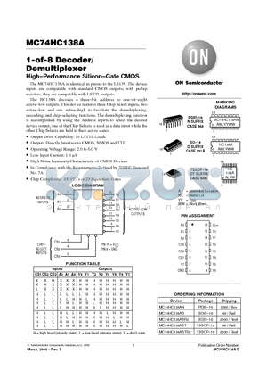 MC74HC138A datasheet - 1-of-8 Decoder/Demultiplexer