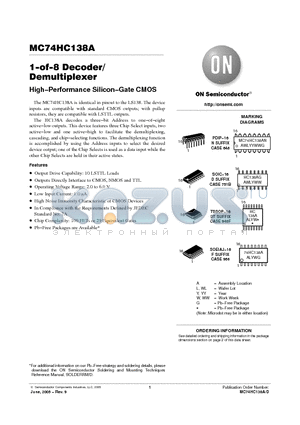 MC74HC138A datasheet - 1−of−8 Decoder/ Demultiplexer
