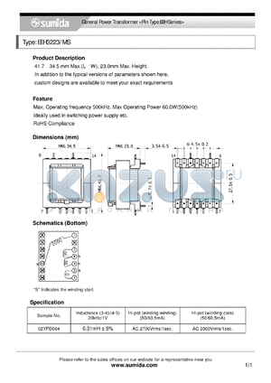 EEH3223MS datasheet - General Power Transformer <Pin Type:EEH Series>