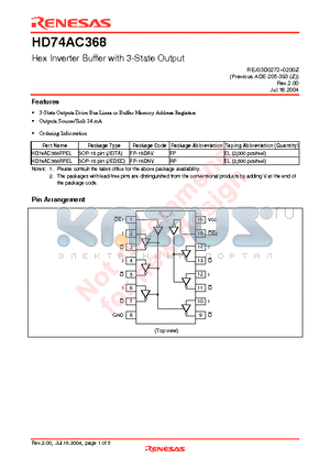 HD74AC368RPEL datasheet - Hex Inverter Buffer with 3-State Output