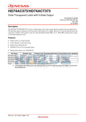 HD74AC373FPEL datasheet - Octal Transparent Latch with 3-State Output