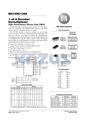 MC74HC138AN datasheet - 1-of-8 Decoder/Demultiplexer