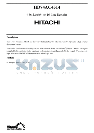 HD74AC4514 datasheet - 4-bit Latch/4-to-16-Line Decoder