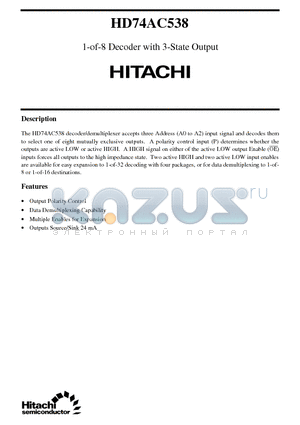 HD74AC538 datasheet - 1-of-8 Decoder with 3-State Output