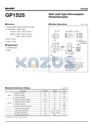 GP1S25 datasheet - Side Lead Type Ultra-compact Photointerrupter