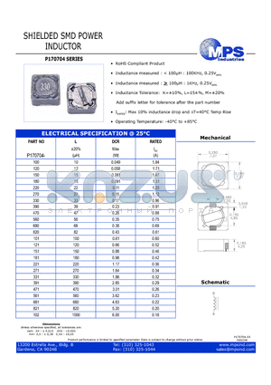 P170704-180 datasheet - SHIELDED SMD POWER INDUCTOR