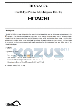 HD74AC74 datasheet - Dual D-Type Positive Edge-Triggered Flip-Flop
