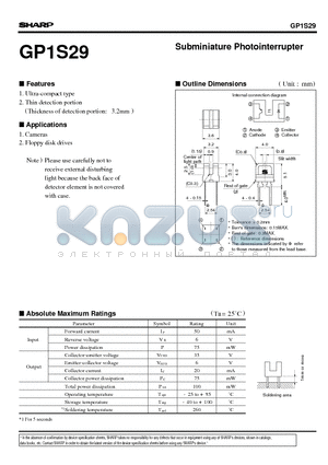GP1S29 datasheet - Subminiature Photointerrupter
