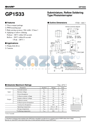 GP1S33 datasheet - Subminiature, Reflow Soldering Type Photointerrupter