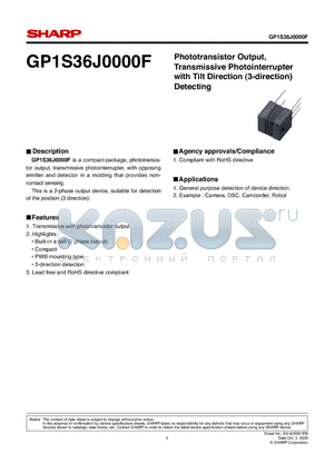 GP1S36J0000F datasheet - Phototransistor Output, Phototransistor Output, with Tilt Direction (3-direction) Detecting