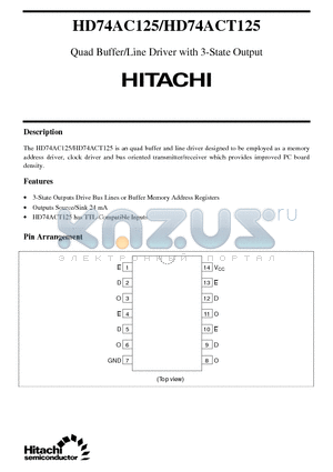 HD74ACT125 datasheet - Quad Buffer/Line Driver with 3-State Output