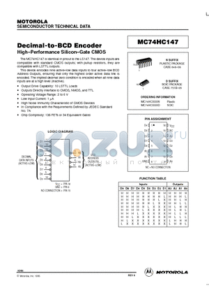 MC74HC147D datasheet - Decimal-to-BCD Encoder High-Performance Silicon-Gate CMOS