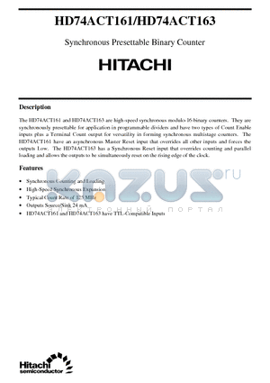 HD74ACT161 datasheet - Synchronous Presettable Binary Counter