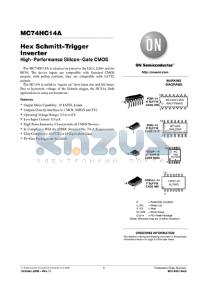 MC74HC14A datasheet - Hex Schmitt−Trigger Inverter High−Performance Silicon−Gate CMOS